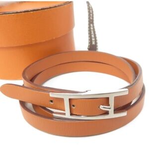 Hermès Hapi Double Tour Leather Wrap Bracelet Palladium H Buckle